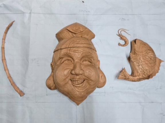 恵比寿面と鯛に海老と竿